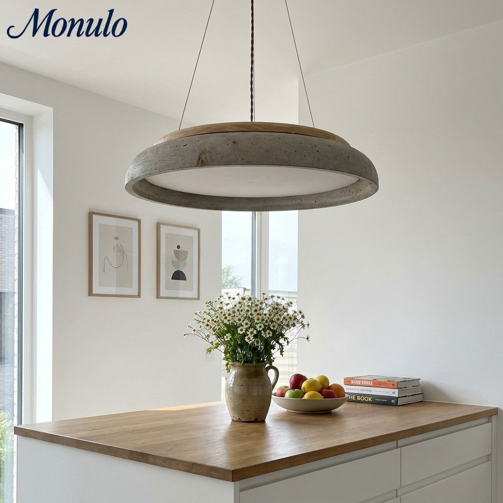 Torvella Textured Ring Travertine Pendant Ceiling Lamp - Entryway Statement Light