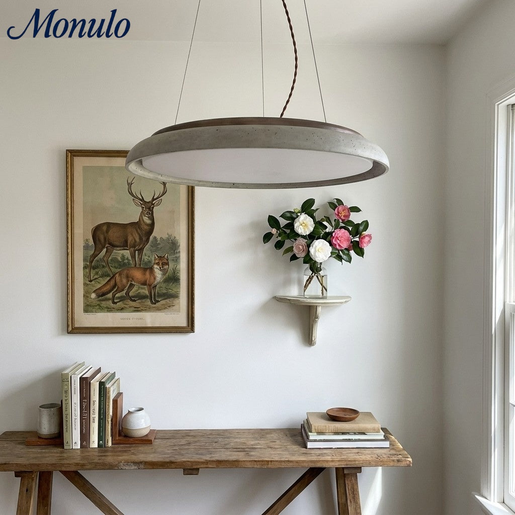 Torvella Textured Ring Travertine Pendant Ceiling Lamp - Entryway Statement Light