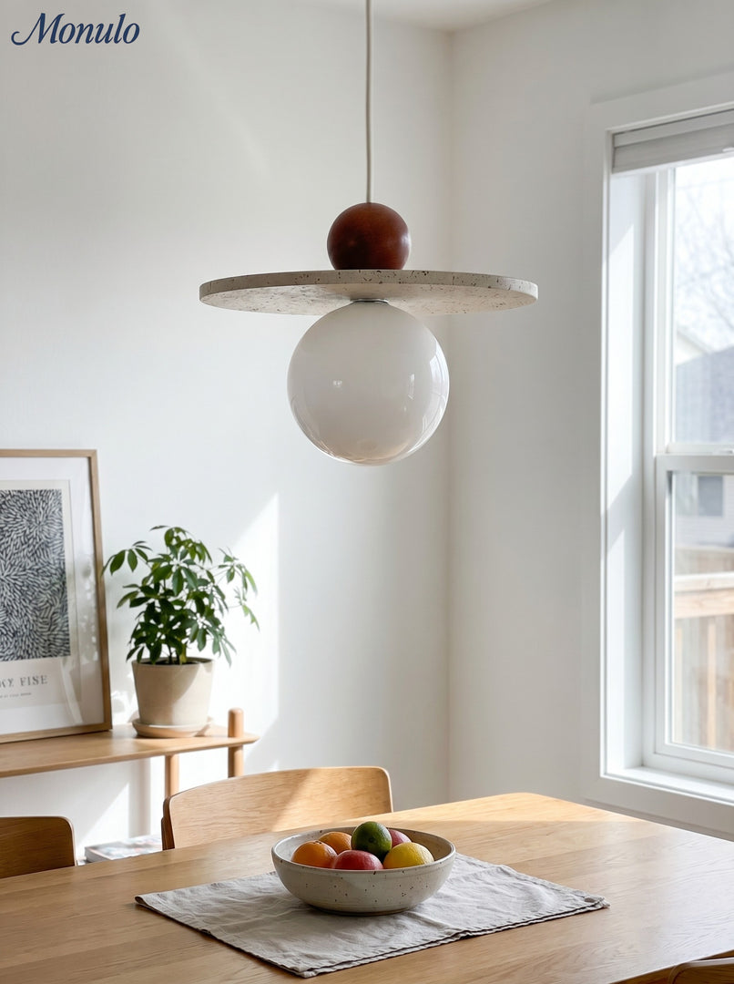 Flying Disc Stone Shade Pendant Light - Modern Minimal Dining Room Focus