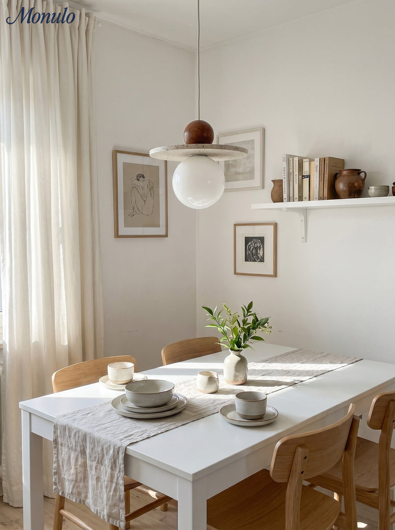 Flying Disc Stone Shade Pendant Light - Modern Minimal Dining Room Focus