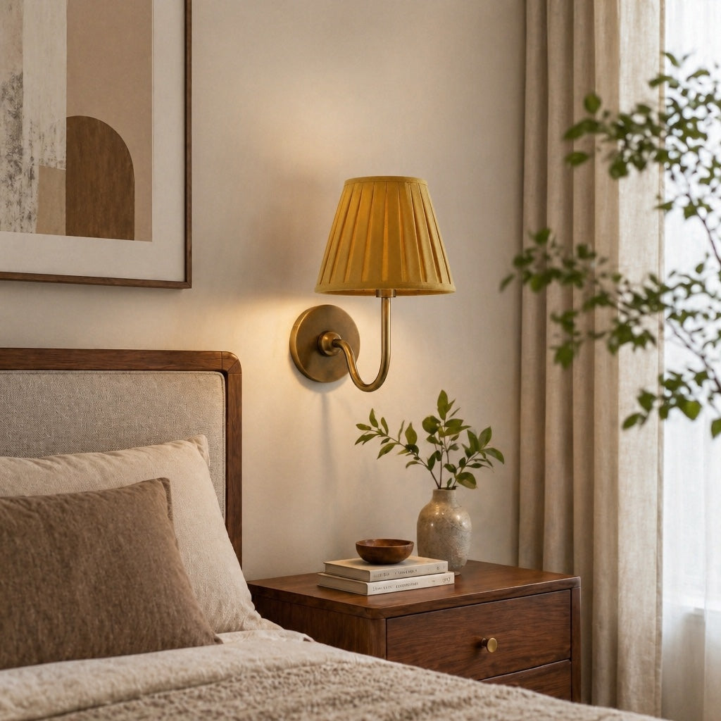 Luvora Fabric Shade Wall Sconce with Drum Shade - Classic Pleated Sconce Light