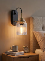 Load image into Gallery viewer, Modern Ribbed Brass and Glass Wall Sconce - Vanity Light for Bathroom Mirrors