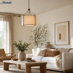 Load image into Gallery viewer, Antique Brass Carousel Chandelier with White Linen Drum Shade for Dining Room