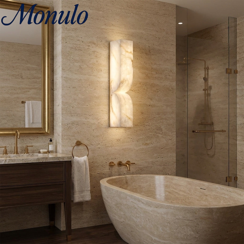 Lámpara de Pared Rectangular Moderna de Alabastro – Aplique Minimalista para Dormitorio, Pasillo y Sala