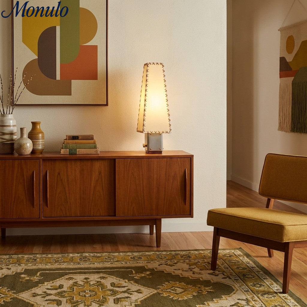 Lampe de table géométrique moderne en métal – Abat-jour en parchemin pour éclairage de table de nuit