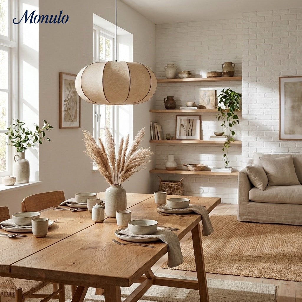 Japandi Silk Pumpkin Pendant Light Fixture for Dining Table, Kitchen Island and Living Room