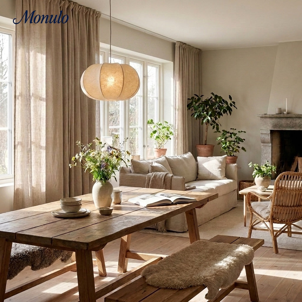 Japandi Silk Pumpkin Pendant Light Fixture for Dining Table, Kitchen Island and Living Room