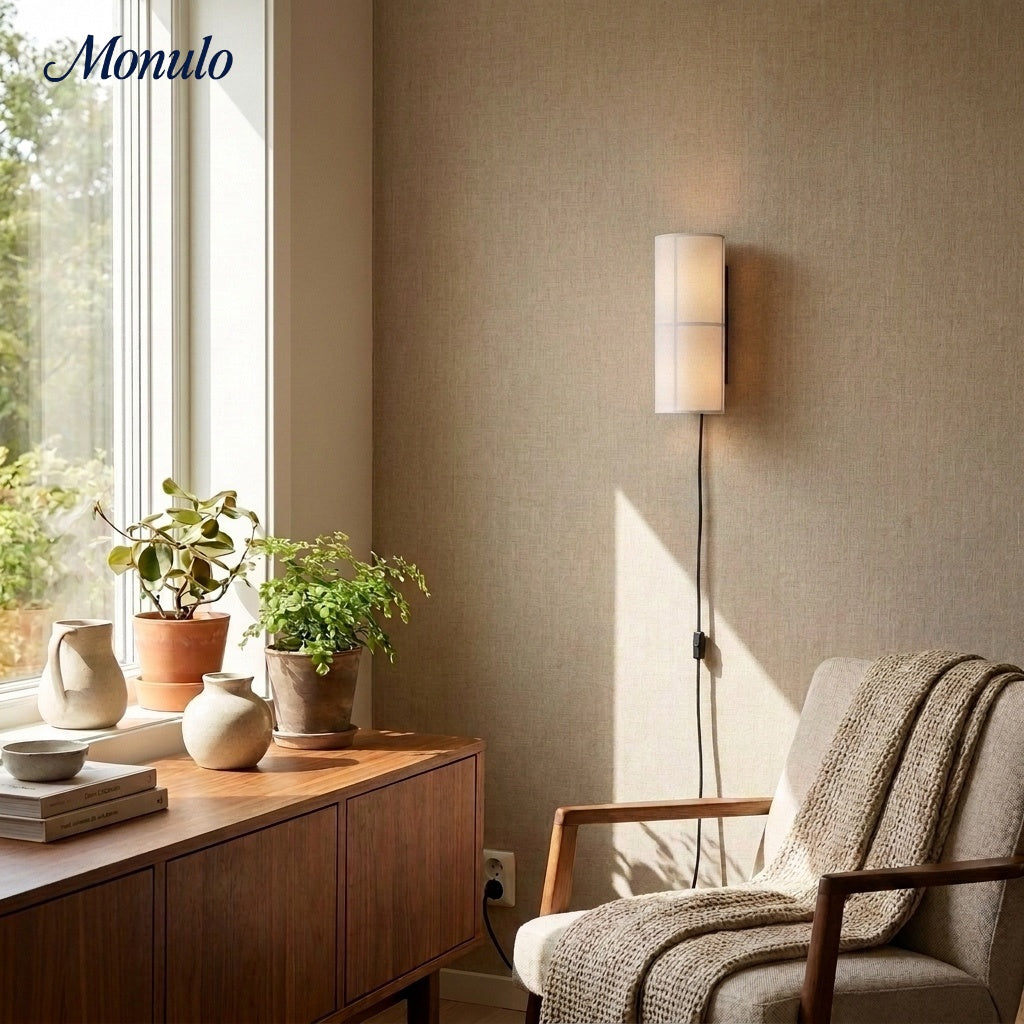 Cylume Zylindrische Steck-Wandlampe - Modernes minimalistisches Stoffdesign für Schlafzimmer und Wohnzimmer