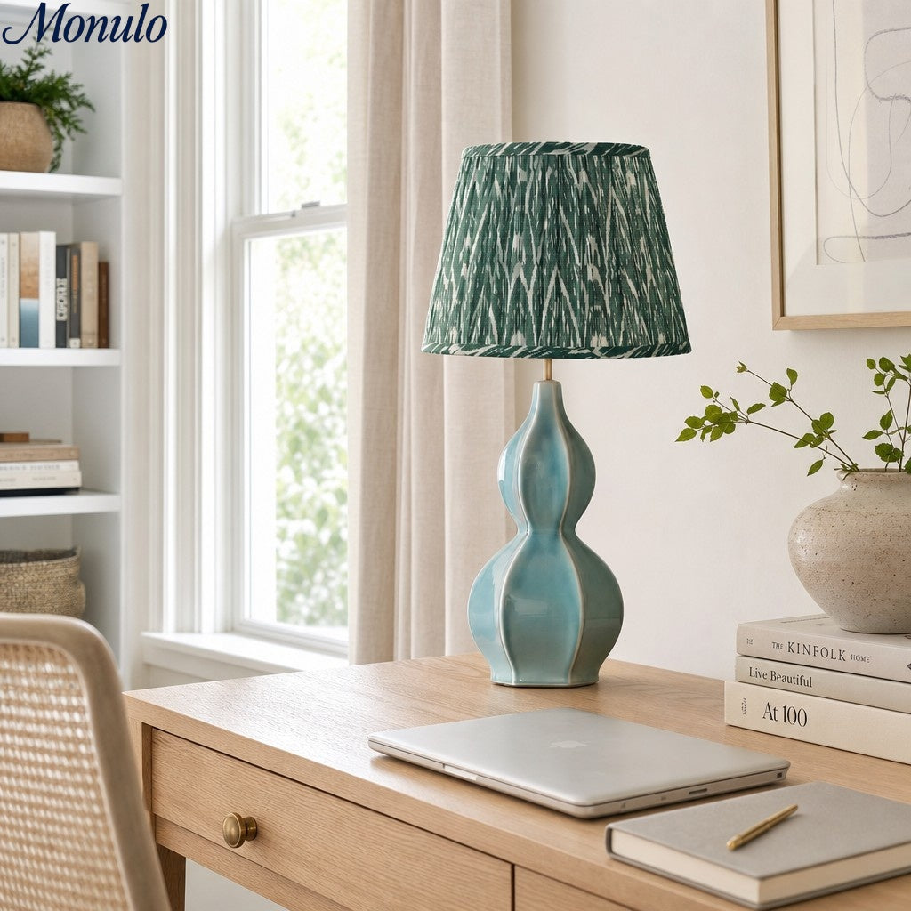 Lámpara de mesa de cerámica orgánica Thalune con calabaza - Iluminación estilo Japandi para mesitas de noche del dormitorio