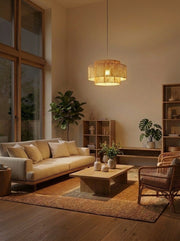 Rustikaler japanischer Wabi-Sabi Stil Hanfseil Rattan Trommelform Zen Anhängerlampe
