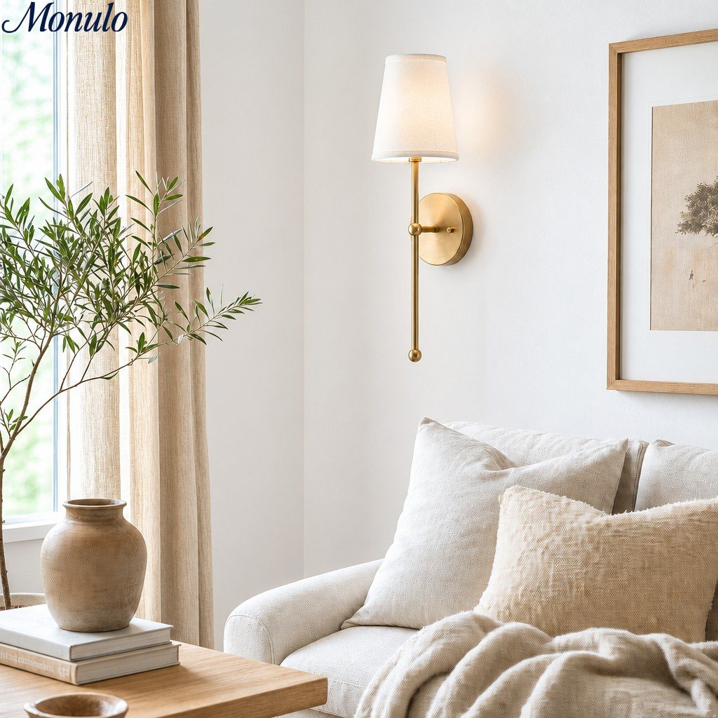 Lampe murale en tissu en laiton rustique nordique Rowan