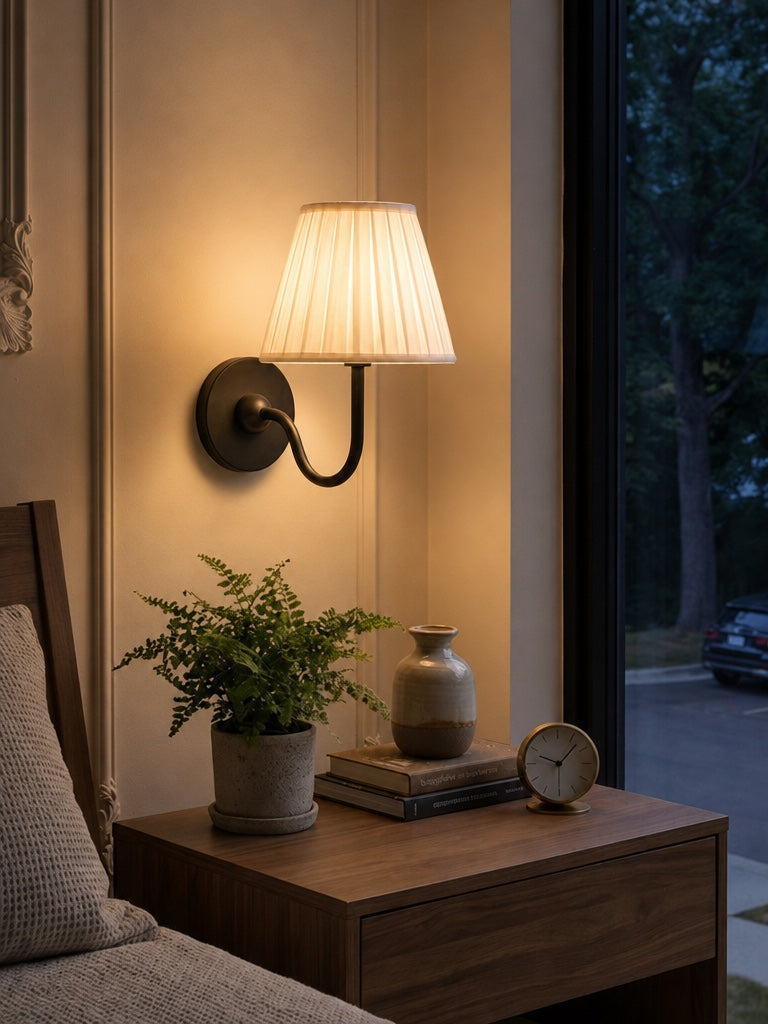 Luvora Fabric Shade Wall Sconce with Drum Shade - Classic Pleated Sconce Light