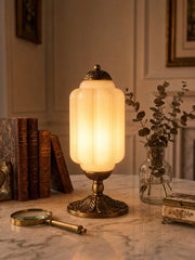 Eloise Scallop Glass Shade Vintage-Inspired Table Lamp for Bedroom and Living Room Accent Lighting