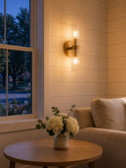 Lámpara de pared doble Rivora con tubo de vidrio acanalado: iluminación de pared contemporánea para la entrada