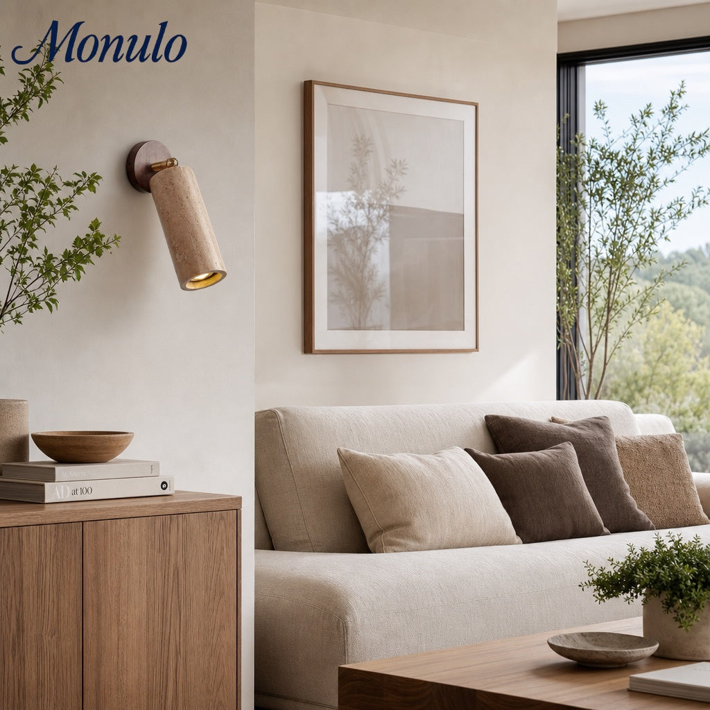 Aplique de pared cilíndrico de travertino