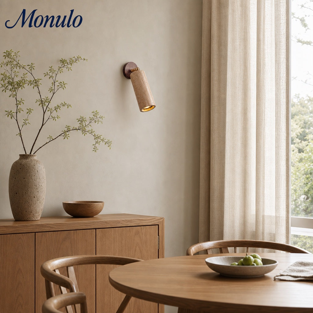 Aplique de pared cilíndrico de travertino