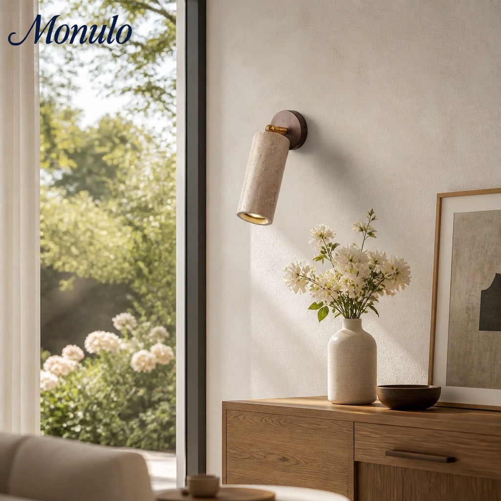 Aplique de pared cilíndrico de travertino