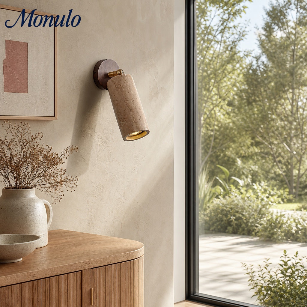 Aplique de pared cilíndrico de travertino