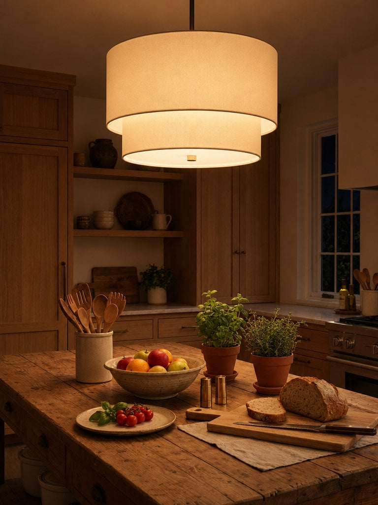 Dumora Double Fabric Drum Pendant Light - Modern Layered Shade Ceiling Lamp Perfect for Dining Room or Living Room
