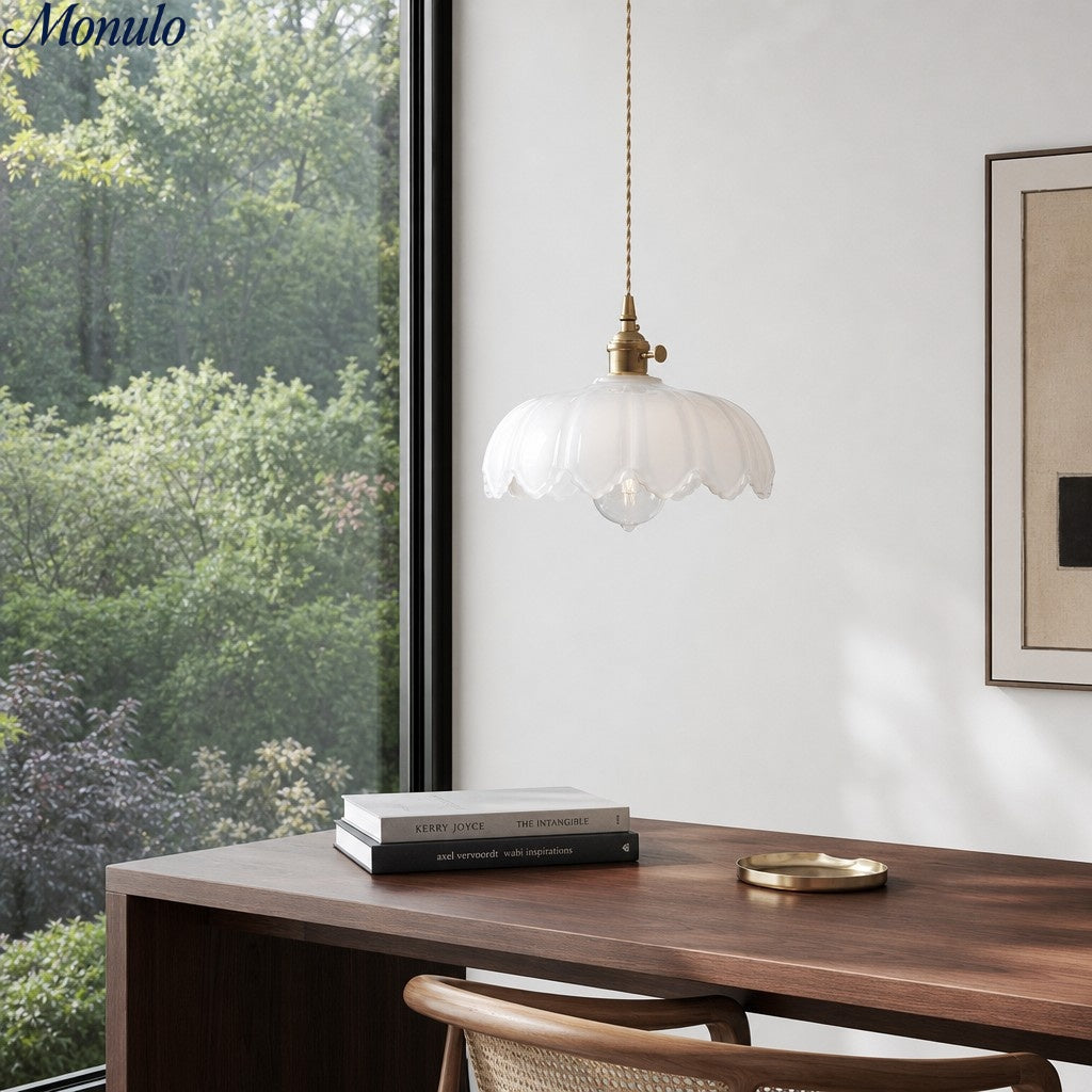 Suspension en verre inspirée de la tulipe Verdoma — Lampe suspendue florale rustique vintage pour cuisines ou salles à manger