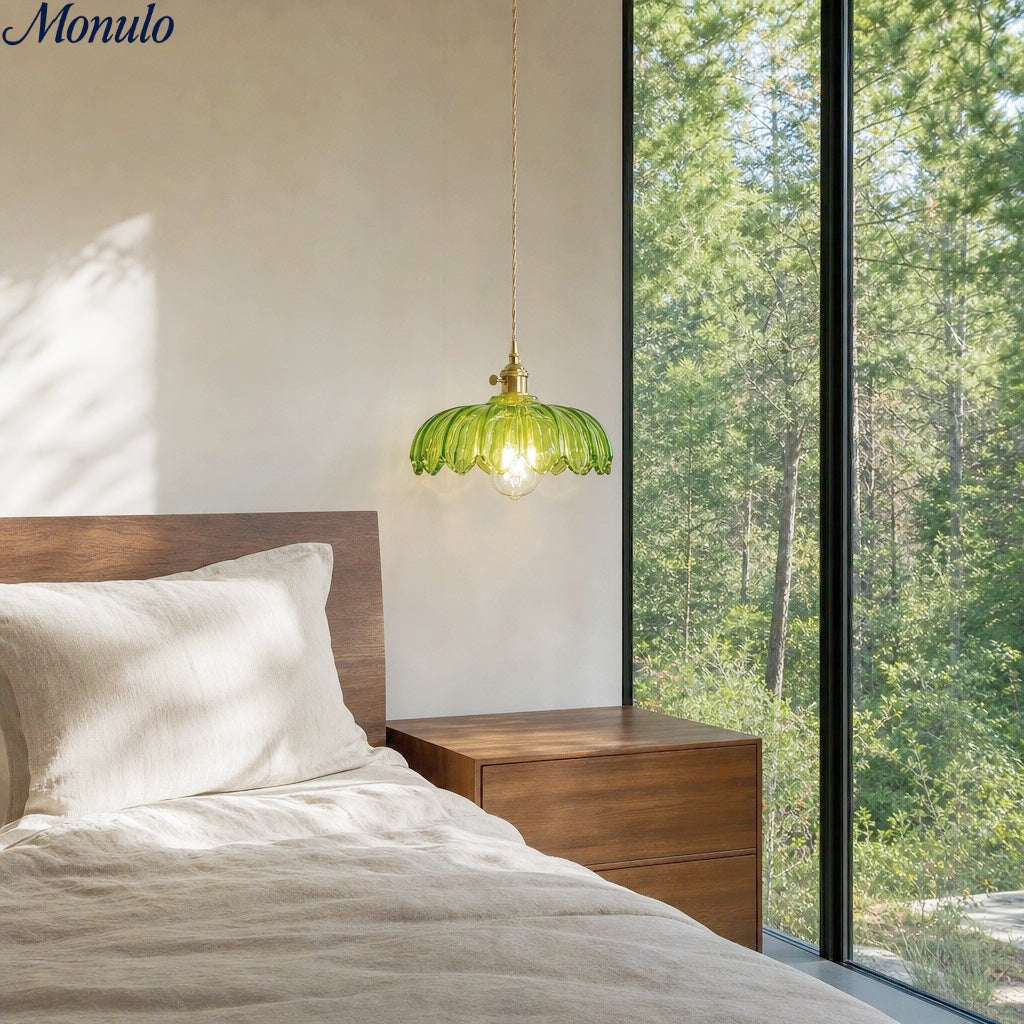 Suspension en verre inspirée de la tulipe Verdoma — Lampe suspendue florale rustique vintage pour cuisines ou salles à manger