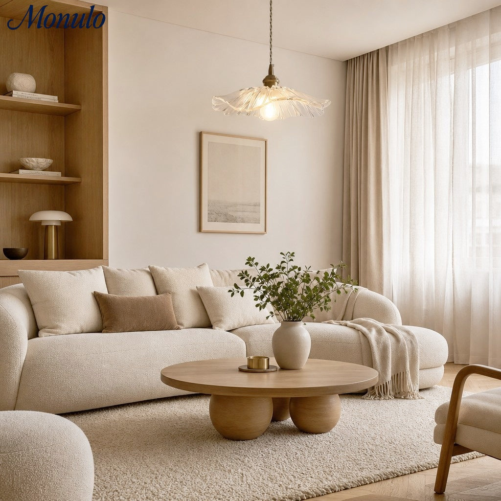 Lámpara colgante nórdica de cristal con forma de flor para sala de estar