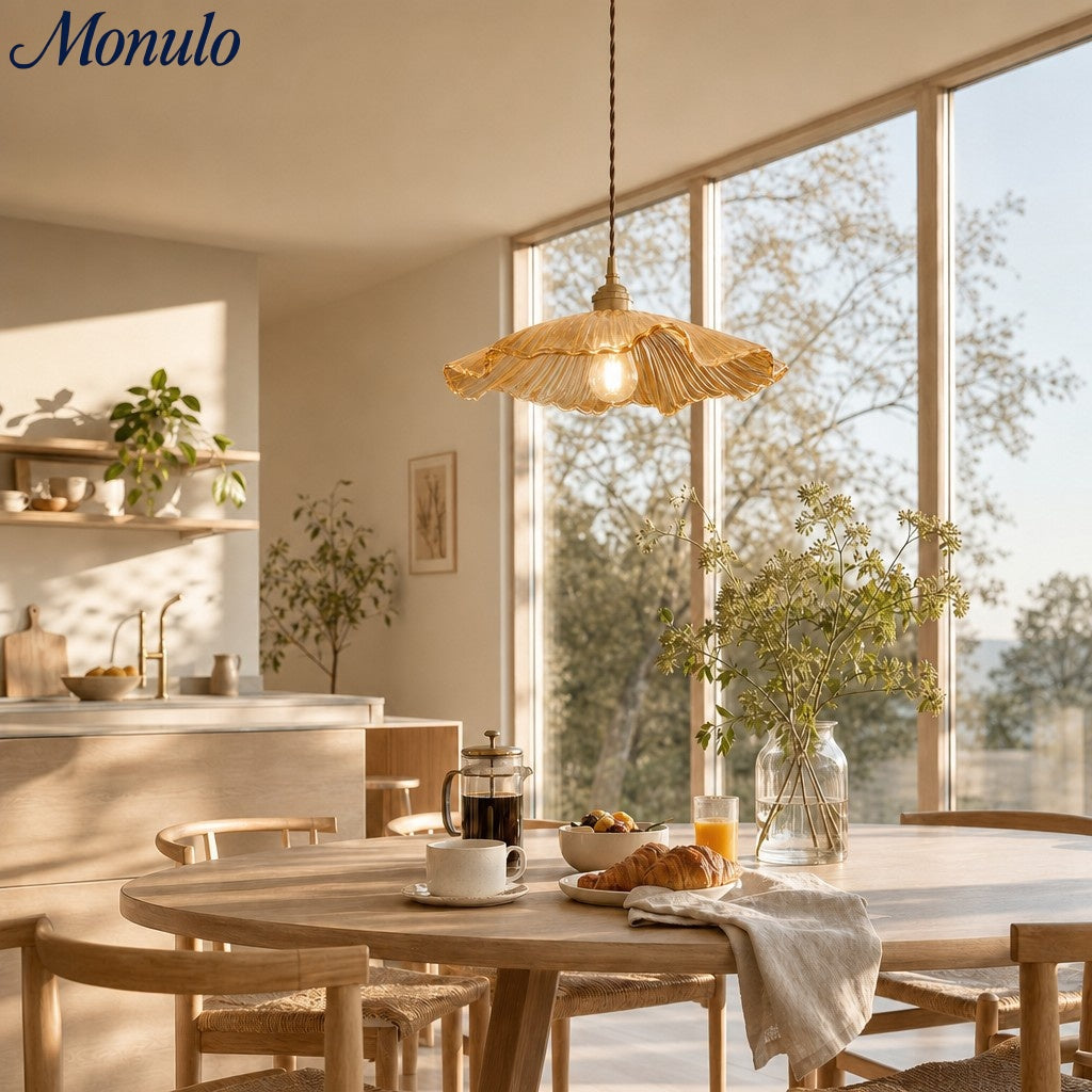Lámpara colgante nórdica de cristal con forma de flor para sala de estar
