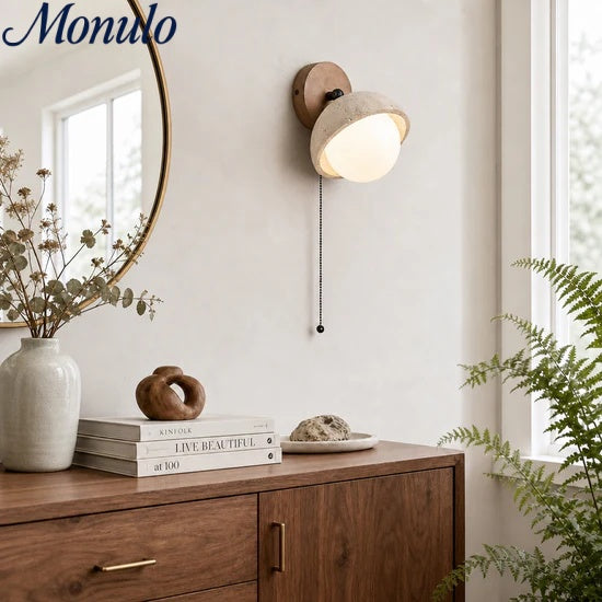 Lámpara de pared de media esfera de travertino estilo Wabi-Sabi
