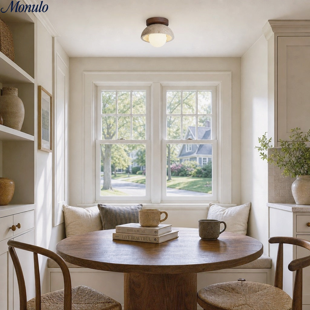 Wabi-Sabi Style Travertine Dome Ceiling Light for Living Room