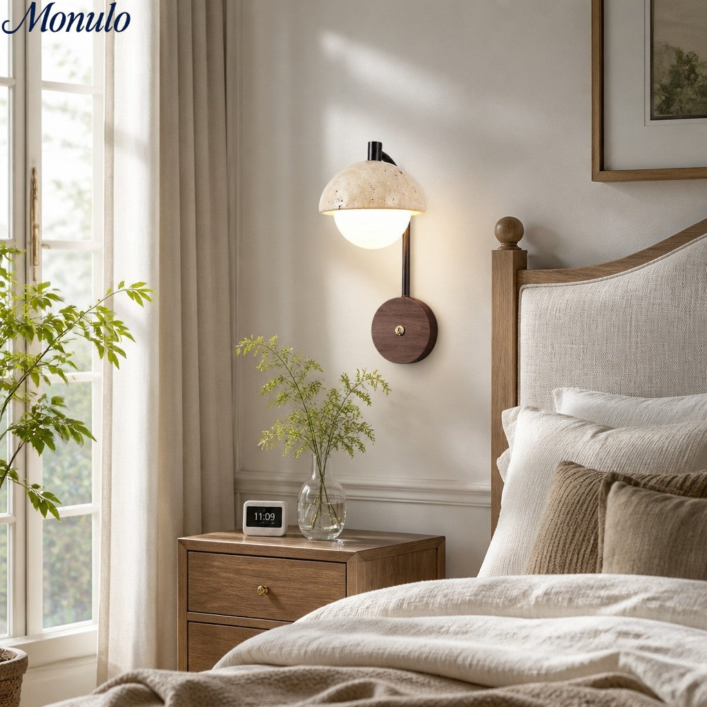 Wabi-Sabi Style Travertine Half-Sphere Design Wall Lamp for Living Rooms and Bedrooms