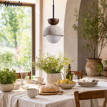 Load image into Gallery viewer, Modern Minimalist Hemisphere Travertine Wood Pendant Lamp