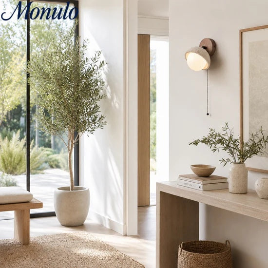 Lámpara de pared de media esfera de travertino estilo Wabi-Sabi