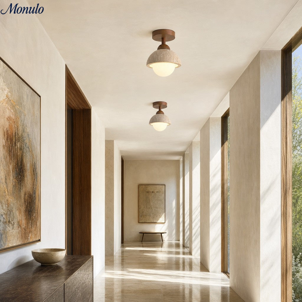 Wabi-Sabi Travertine Dome Ceiling Light