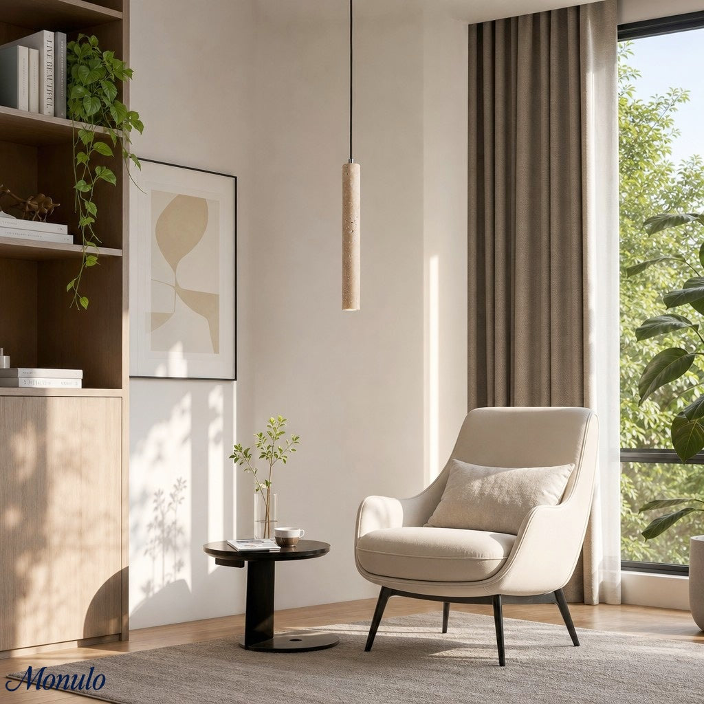 Lámpara colgante cilíndrica de travertino amarillo Wabi Sabi japonesa de una luz M13