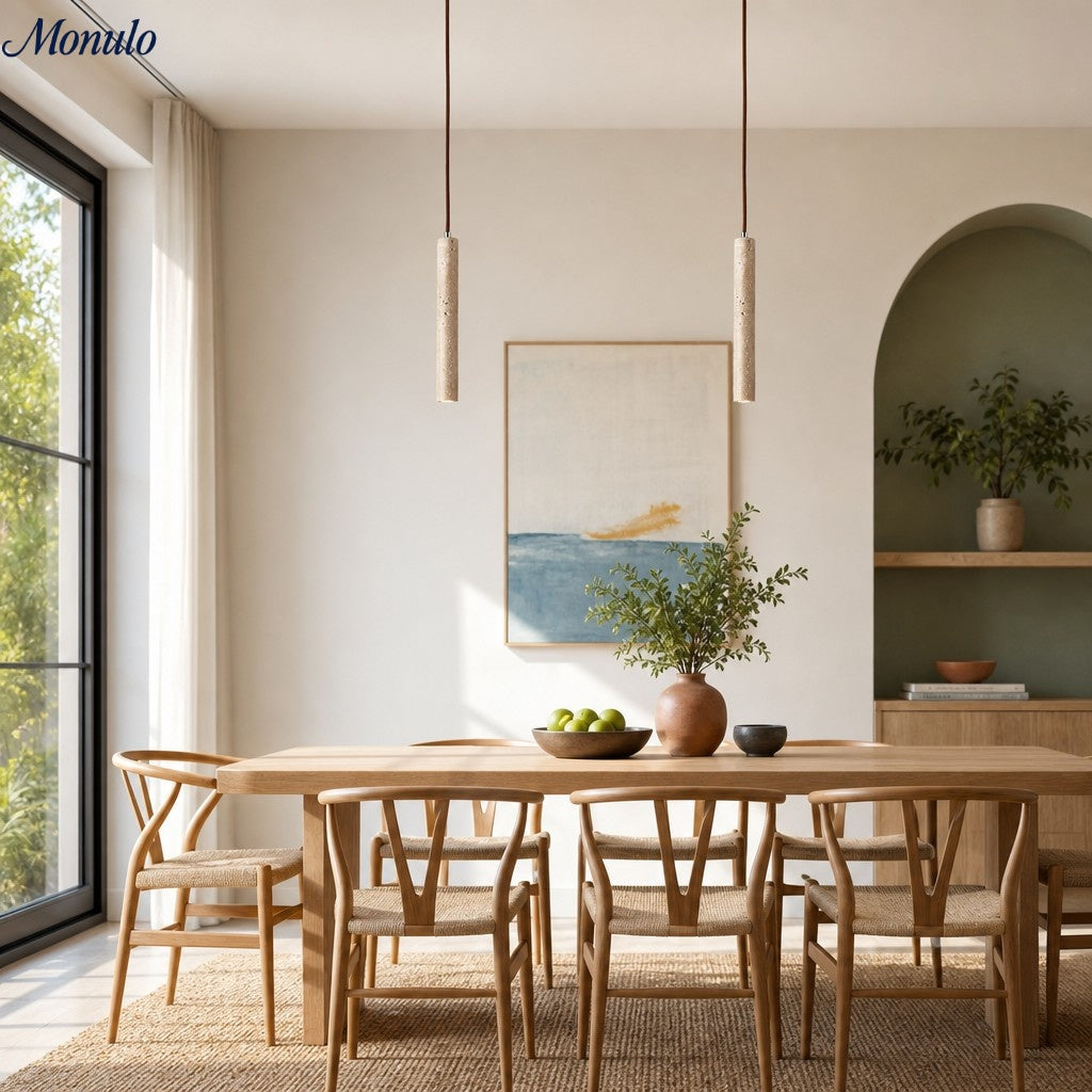 Lámpara colgante cilíndrica de travertino amarillo Wabi Sabi japonesa de una luz M13