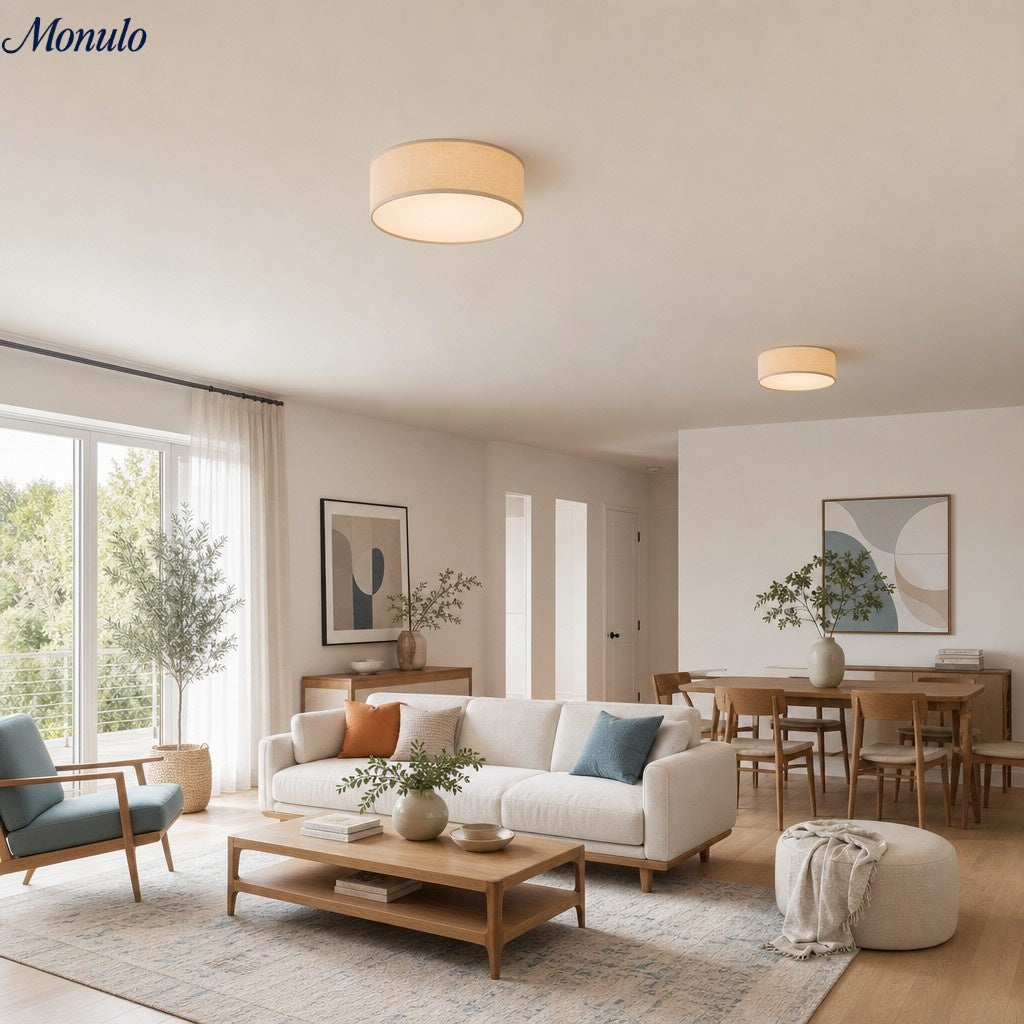 Dumora Drum Flush Mount Ceiling Light - Linen Shade Modern Elegance