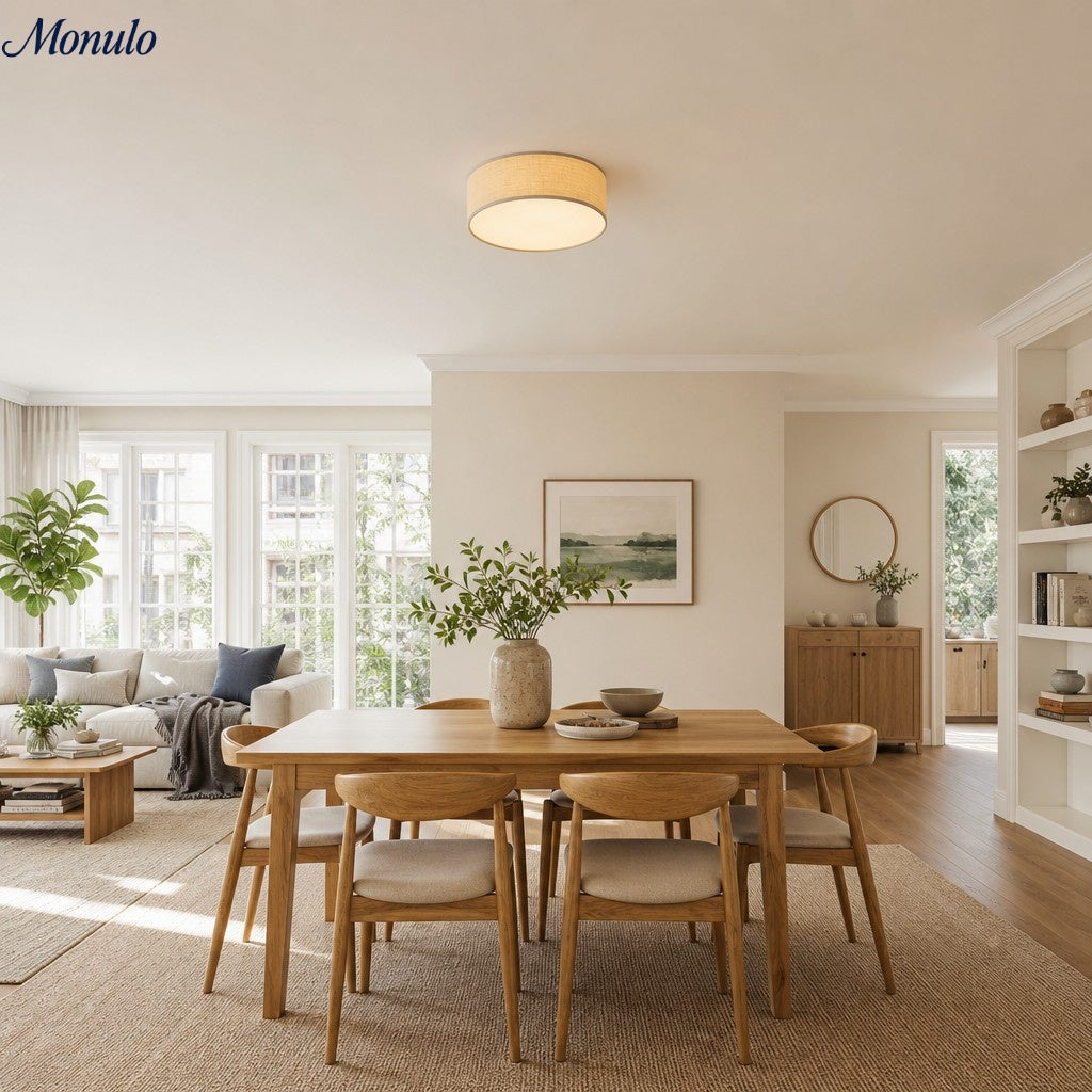 Dumora Drum Flush Mount Ceiling Light - Linen Shade Modern Elegance