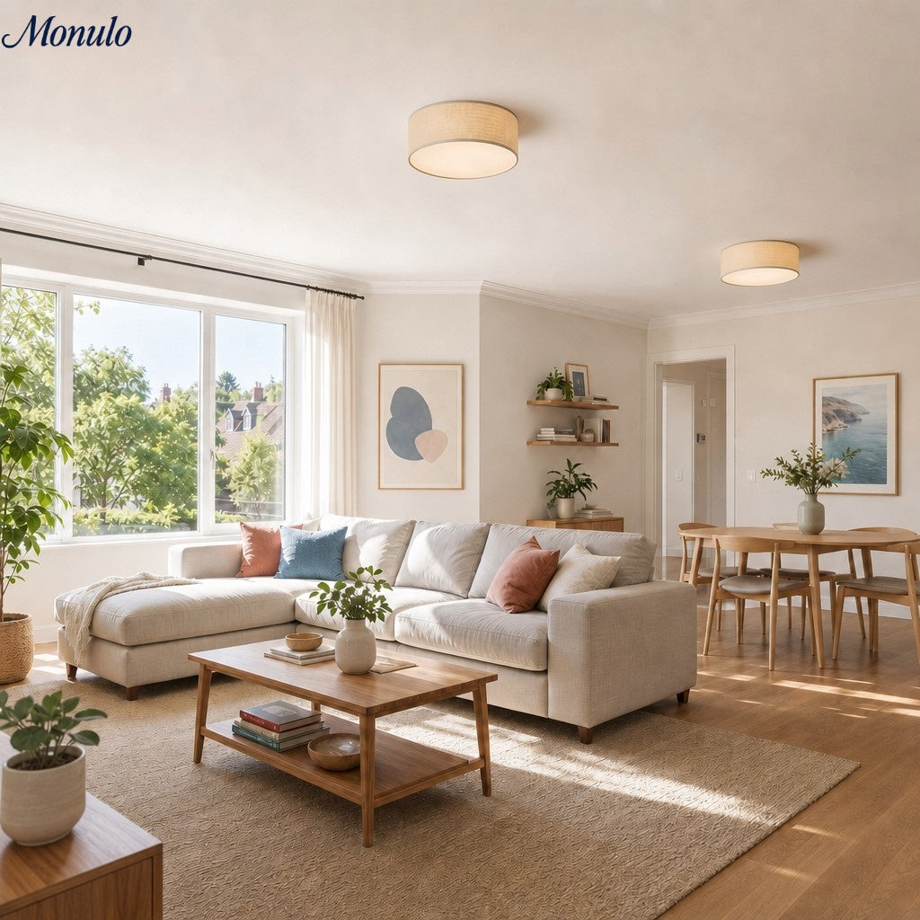 Dumora Drum Flush Mount Ceiling Light - Linen Shade Modern Elegance