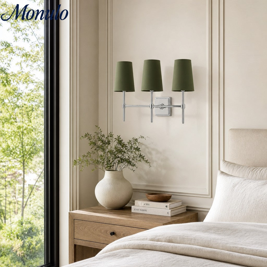 Rowan Elegant White-Linen Shade Wall Lamp – Retro Metal Wall Light for Bedroom & Hallway