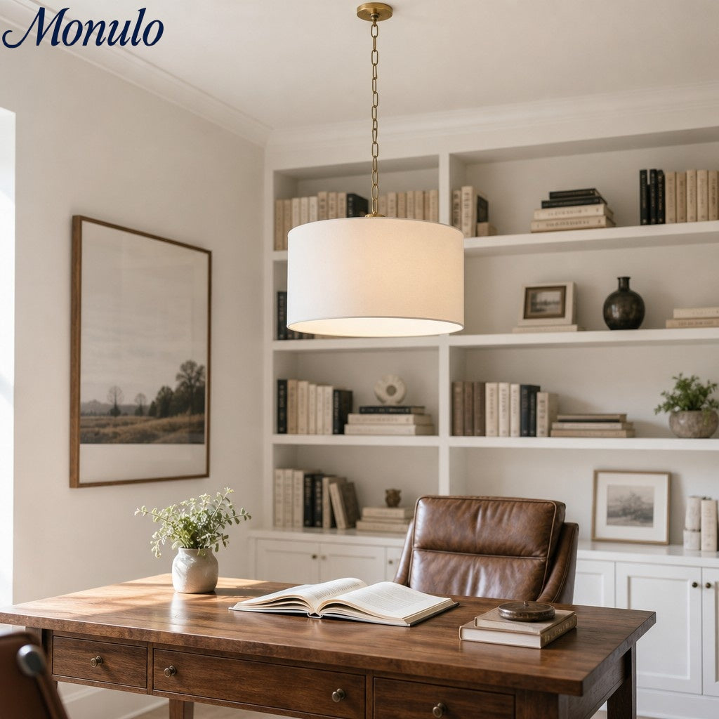 Lámpara colgante de lino Dumora con forma de tambor: moderna pantalla blanca para comedor