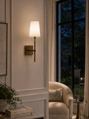 Rowan Elegant White-Linen Shade Wall Lamp – Retro Metal Wall Light for Bedroom & Hallway