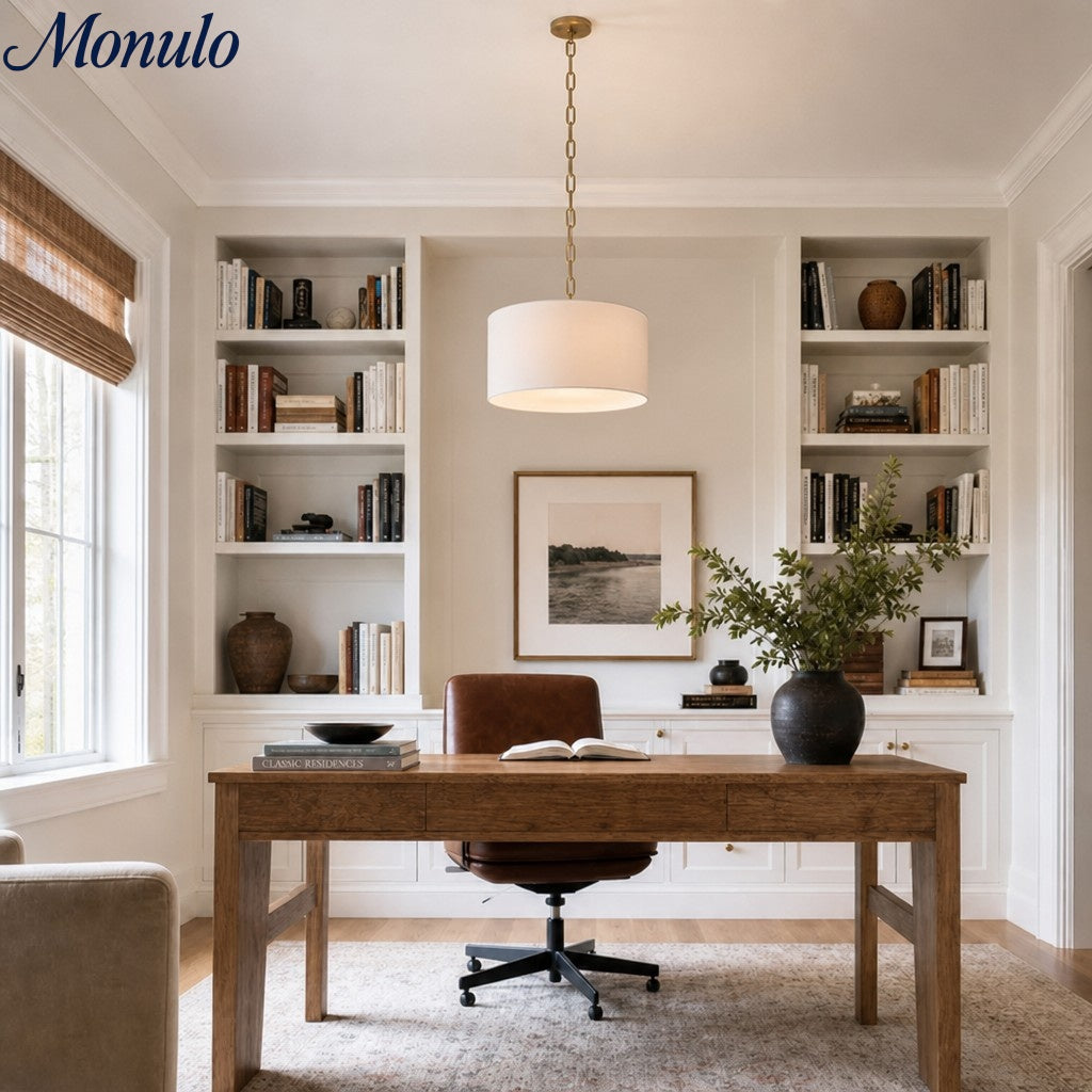 Lámpara colgante de lino Dumora con forma de tambor: moderna pantalla blanca para comedor
