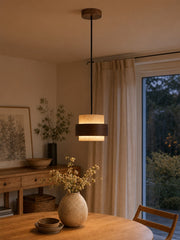 Stonel Contemporary Travertine Cylinder Pendant Lamp with Wood Frame U14