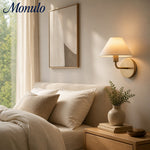 Load image into Gallery viewer, Gilda Fabric Drum Shade Wall Sconce - Modern Brass Accent Light for Bedroom and Hallway