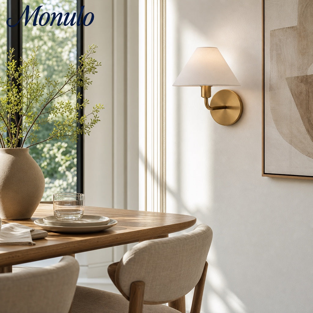 Gilda Fabric Drum Shade Wall Sconce - Modern Brass Accent Light for Bedroom and Hallway