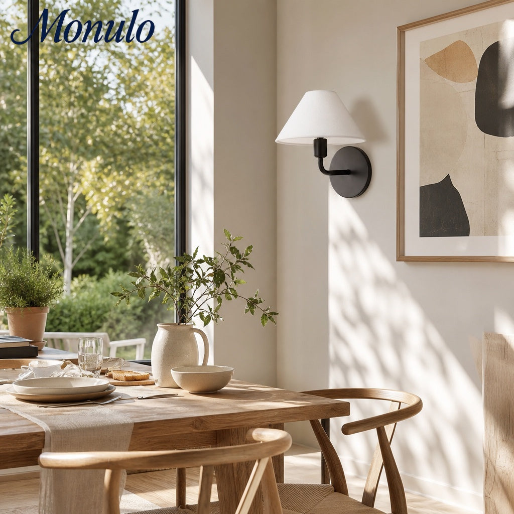 Gilda Fabric Drum Shade Wall Sconce - Modern Brass Accent Light for Bedroom and Hallway