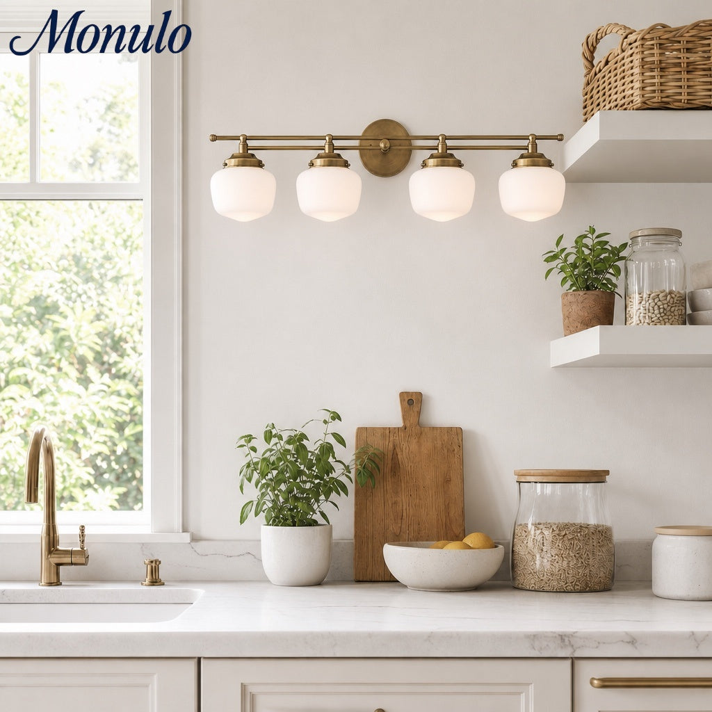 Lámpara de tocador Opalume Schoolhouse Globe Clásica para baño, accesorio de pared para espejo y área del lavabo