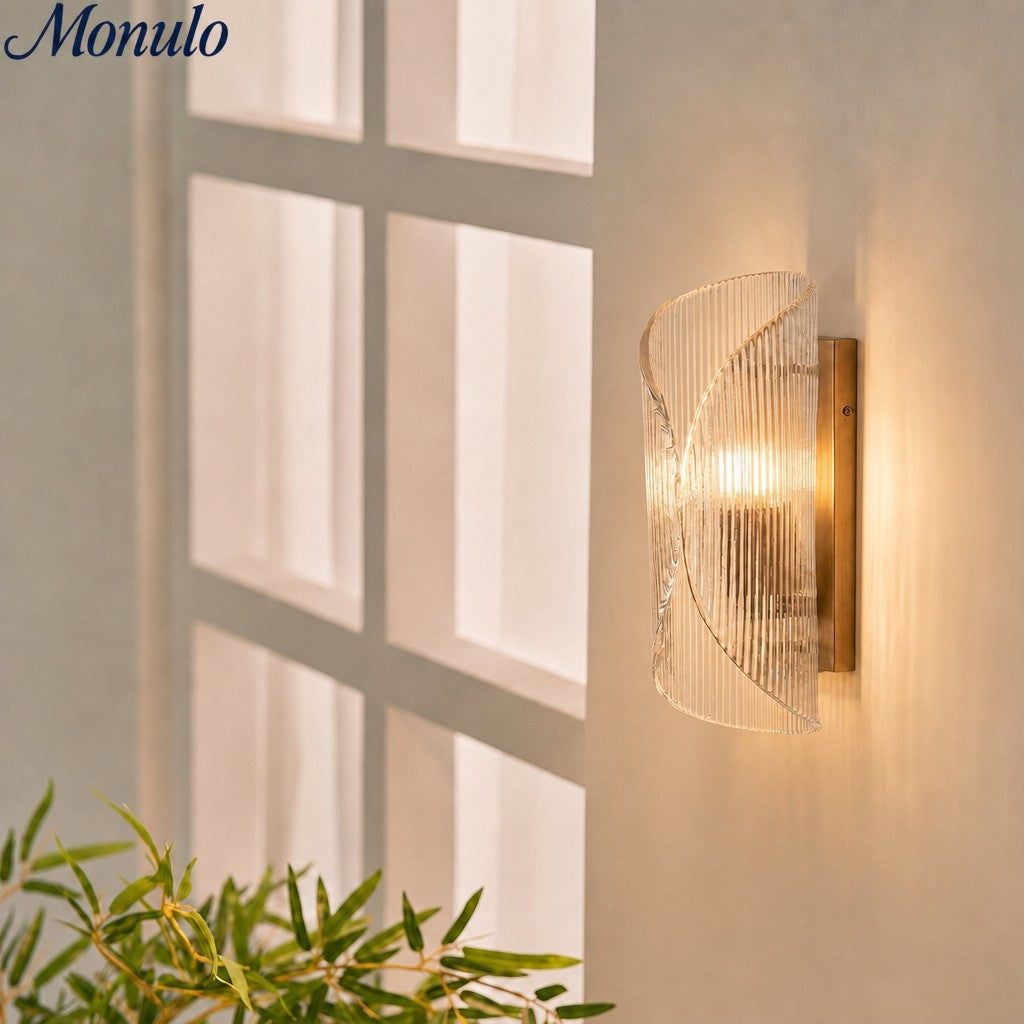 Applique murale moderne cylindrique en verre côtelé Bravira pour l'entrée et l'éclairage de chevet