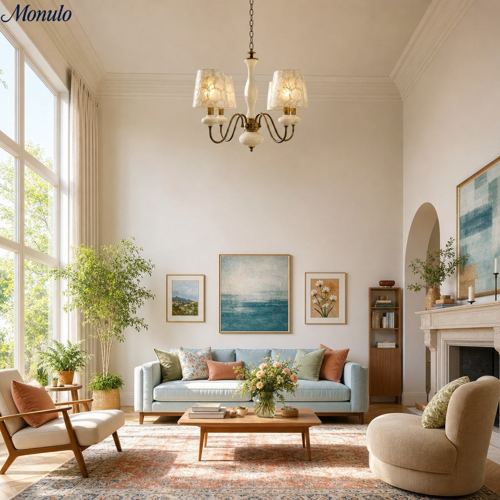 Shell Texture Retro Coastal Chandelier for Dining Room Decor