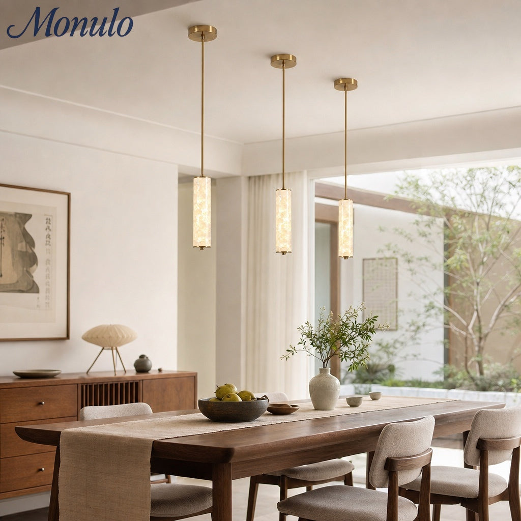 Slender Capiz Shell Cylinder Nordic Pendant Light – For Bedroom and Dining Room
